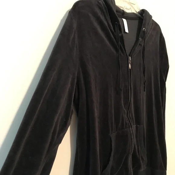 Gap Body Velour Black Zip up Sweater with Hood - Picture 3 of 7